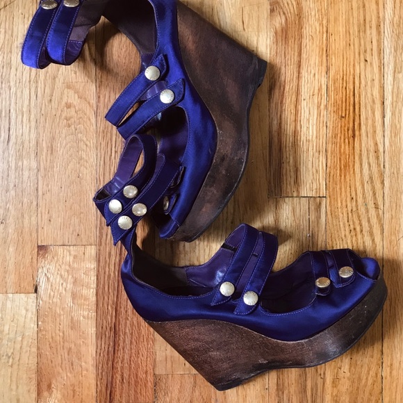 PATRIZIA PEPE purple satin platform wedges - Picture 4 of 14